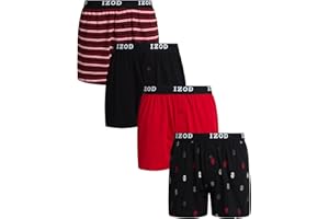 IZOD Mens Boxer Shorts - 4 Pack Performance Knit Cotton Boxers for Men with Button Fly - Lightweight Mens Boxers, 4" Inseam