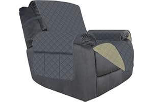 Deeky Recliner Chair Covers for Large Recliner, Reclining Chair Cover Slipcovers, Couch Sofa Covers for Dogs Pets Reversible Water Resistant Furniture Covers with Elastic Straps, Dark Gray/Beige
