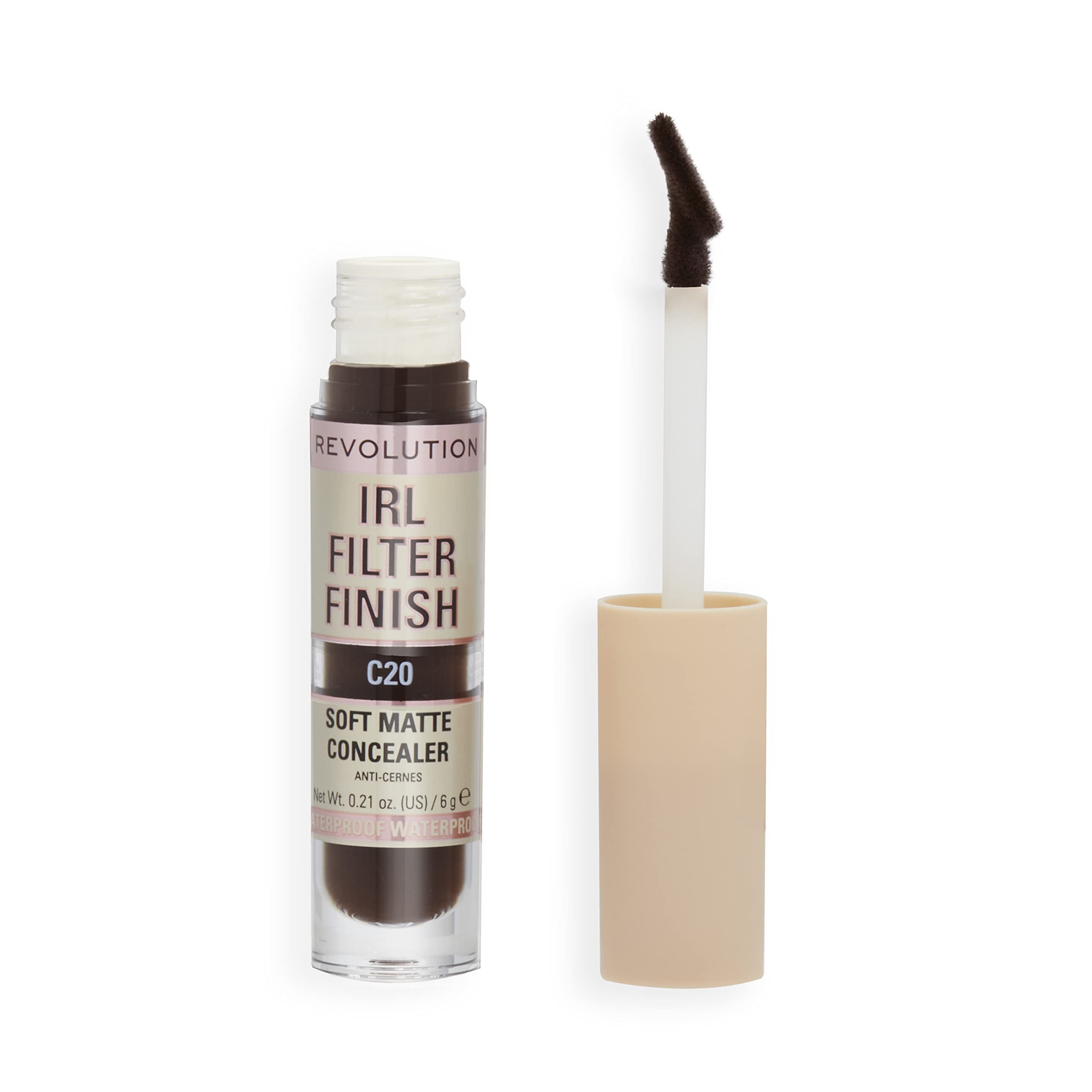 Makeup Revolution IRL Filter Finish Concealer, Medium to Full Coverage, Matte Finish, C20, Deep Skin Tones, 6g