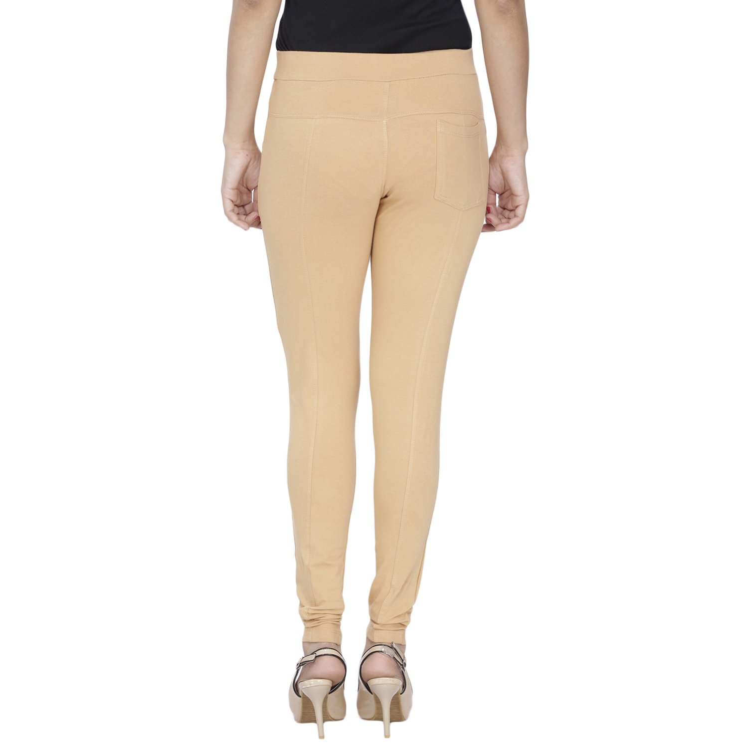 baremoda women's cotton lycra black beige jeggings combo pack of 2