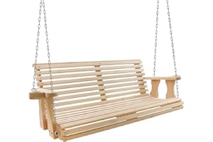 BENEOUYA Porch Swing Outdoor, 5.5FT Heavy Duty 800lbs Wooden Hanging Swing Bench with Cupholders and Hanging Chains for Front Porch Garden Deck Patio Backyard Balcony