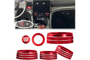 HDUFC for Jeep 2022-2025 Grand Cherokee/Grand Cherokee 4xe/Grand Cherokee L car Interior 6-piece Set, Shift Switch, air Conditioning Adjustment, Headlight Switch knob, Start Button Cover/Ring (red)