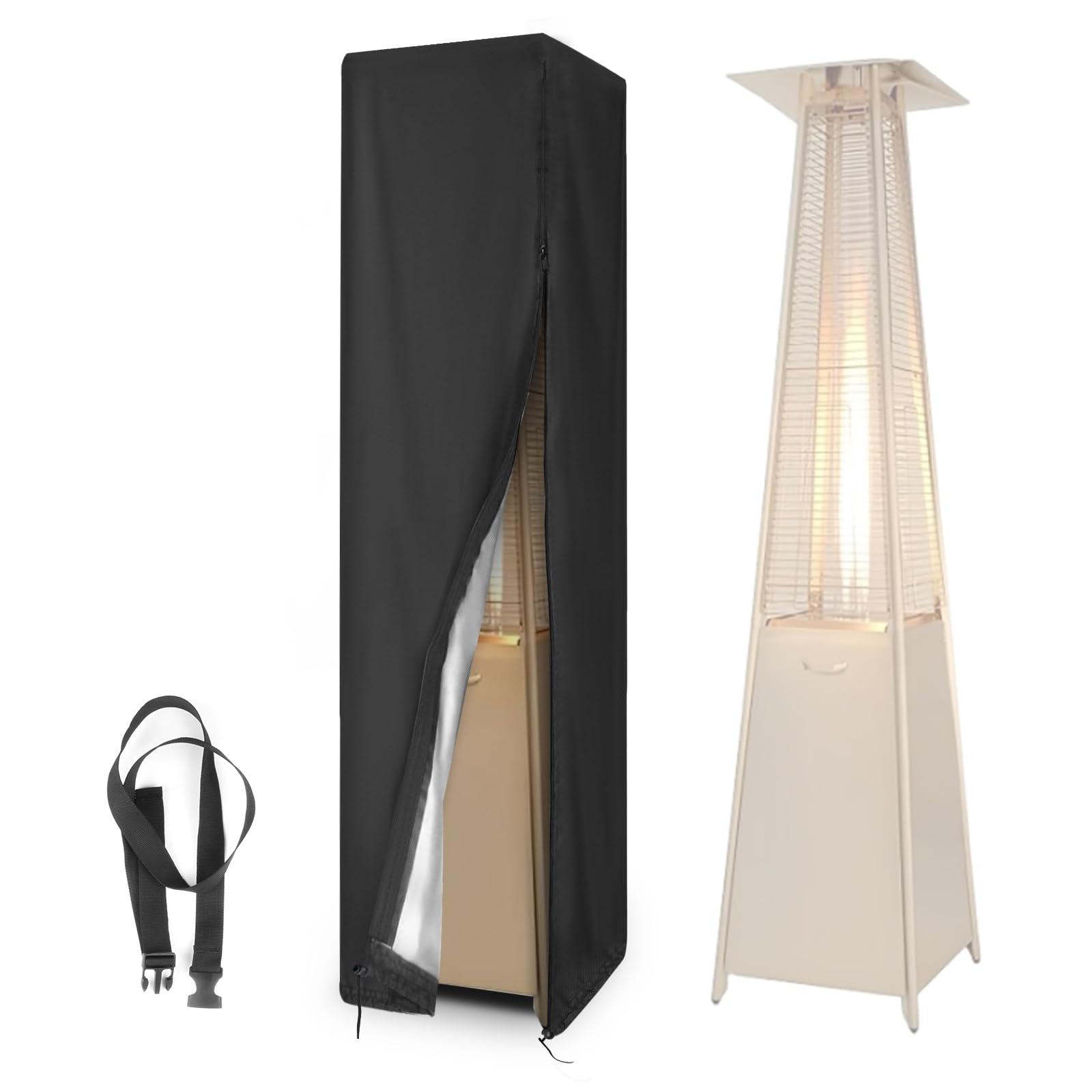 Fenghome Waterproof 420D Oxford Fabric Patio Heater Cover for Pyramid Stand Up Heaters, Outdoor Dustproof Protector with Zipper & Drawstring (221x61x53cm, Black)