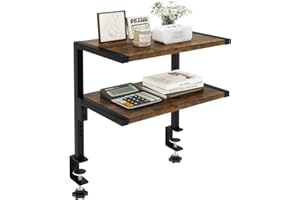 IBUYKE Clamp on Desk Organizer Shelf,12.9 inches Desk Extender Shelves, Above or Below Desk 2-Tier Adjustable Storage Shelves for Desktop Accessories,Rustic Brown,TMZ007H