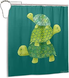 Cortina de ducha para baño con diseño de tortuga en color verde azulado
