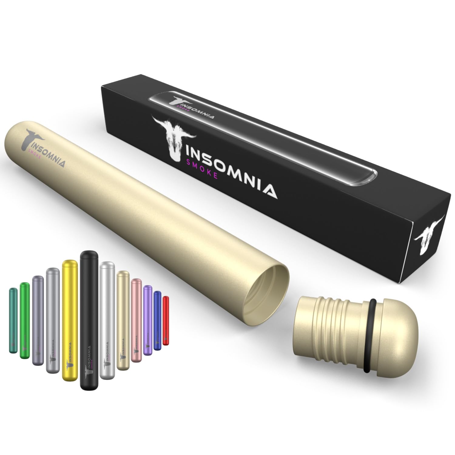 Insomnia Smoke Joint Case | Water, Smell & Odour Proof | Premium Tobacco Doob Tube Cigarette Storage Container Box for King Size Pre-roll Cone | Made of CNC Aluminium for Luxury Lifestyle (Champagne)