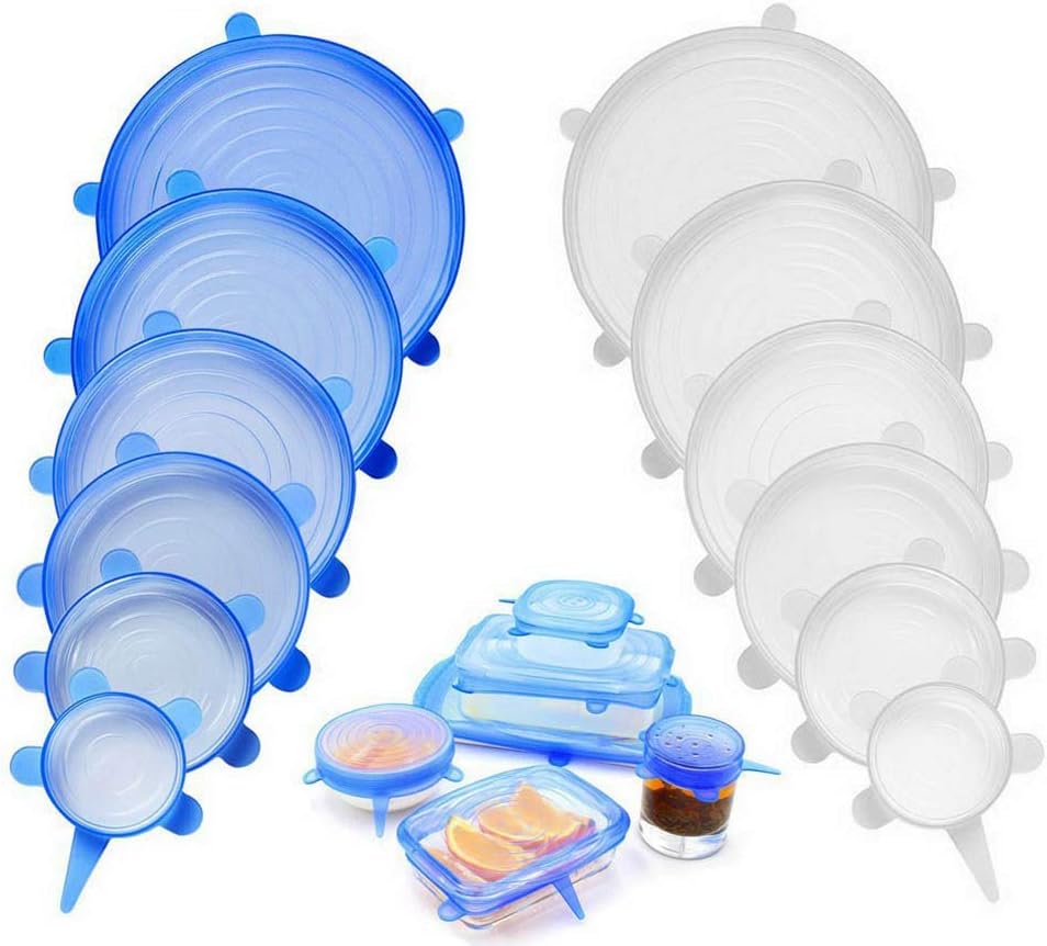 Silicone Stretch Lids Reusable, 12 Pack Round Rectangle Food Storage Covers Lids for Container Bowl Pots Cans Cups, Dishwasher & Freezer Safe