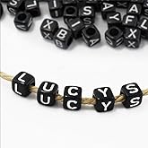 Dahi 1000pcs Black Letter Beads Square Craft Beads 6mm Cube Letter Bead A-Z Bead for Jewellery Crafts (White-Black)