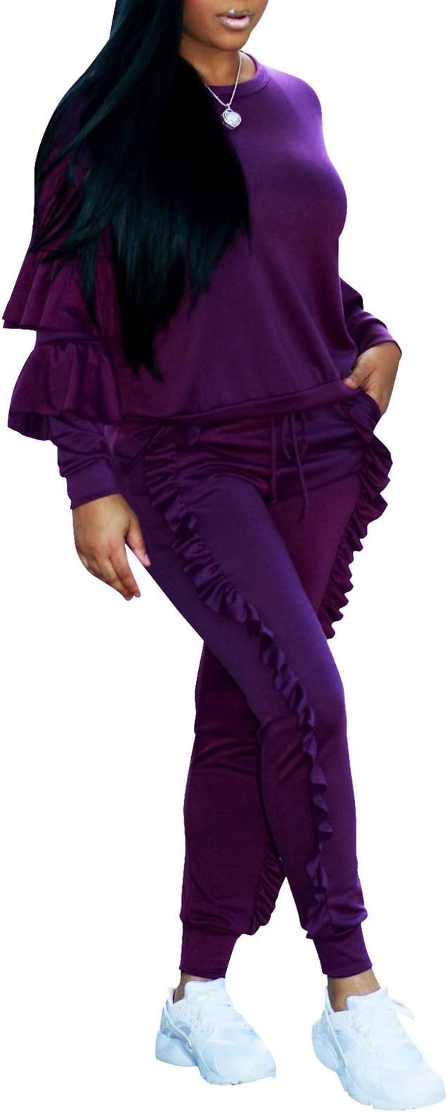 Womens 2 Piece Floral Bodycon Sweatsuit Set Tracksuit Outfit Sport Suit Sweatshirt and Sweatpants