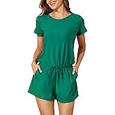 Smismivo Swim Romper with Built in Bra and Pockets Modest One Piece Swimsuit for Women Jumpsuit Short Sleeve Bathing Suit