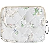Modacarry Cotton Quilted Floral Coin Pouch with Cute Prints Zipper for Women Girls (TWO RABBITS)