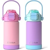 Kids Insulated Water Bottle with Pop-Open Straw & Spout 2-in-1 Lid, 14oz Kids Insulated 18/8 Stainless Steel Water Bottle for School Girls Boys Toddler Water Bottle Leak Proof Toddler Cups, Macaron