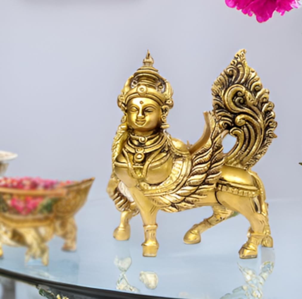 Purpledip Brass Idol Kamadhenu Cow 'Surabhi': Religious Sculpture for Home Temple (11844)