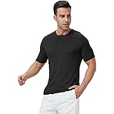 gyprprer Men's Merino Wool Henry Collar Short Sleeve - Breathable, Odor-Resistant, and UV Protected for Everyday Comfort