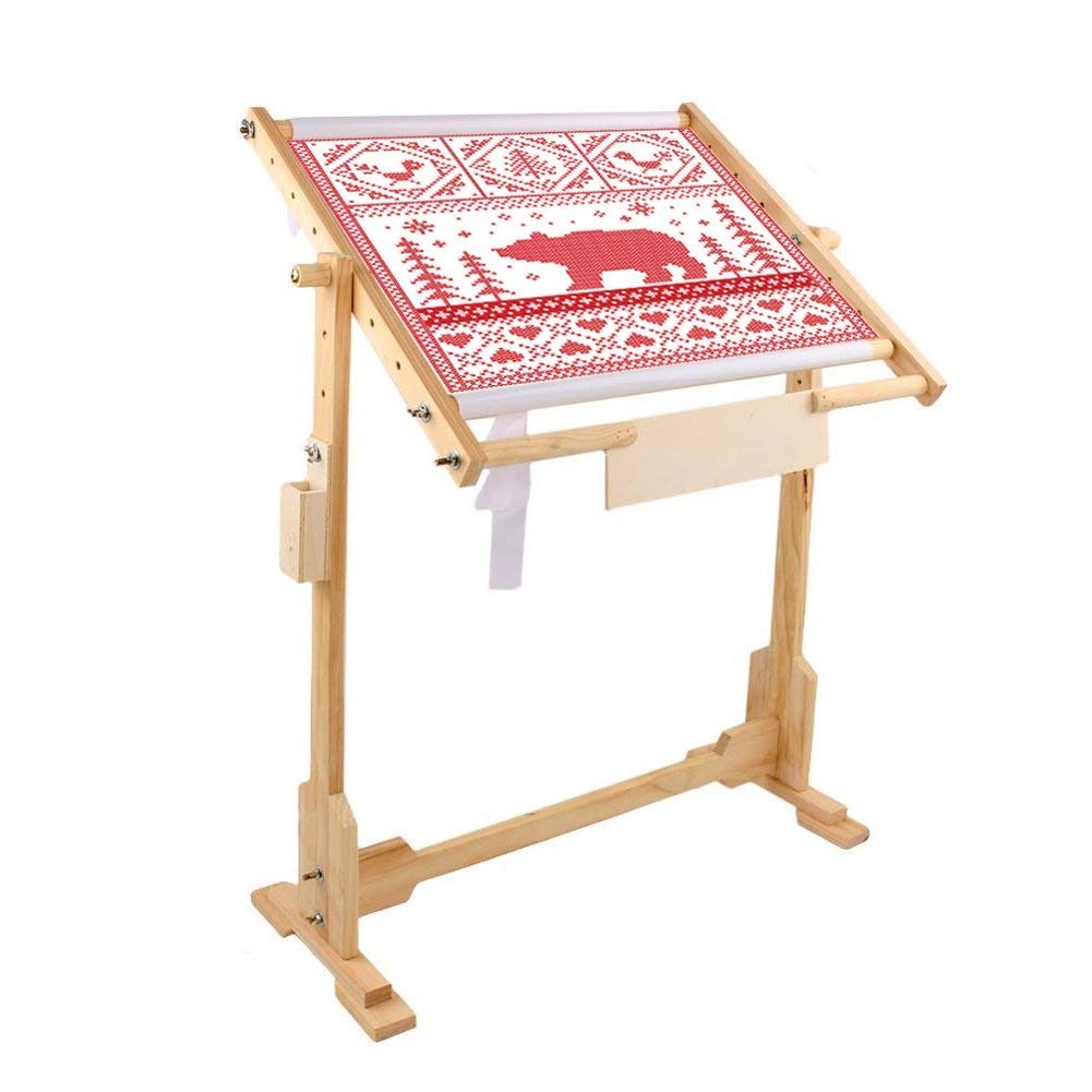 Estink Cross Stitch Floor Stand, Adjustable Wooden Frame 50cm with 360° Rotation and 5 Height Levels for Embroidery