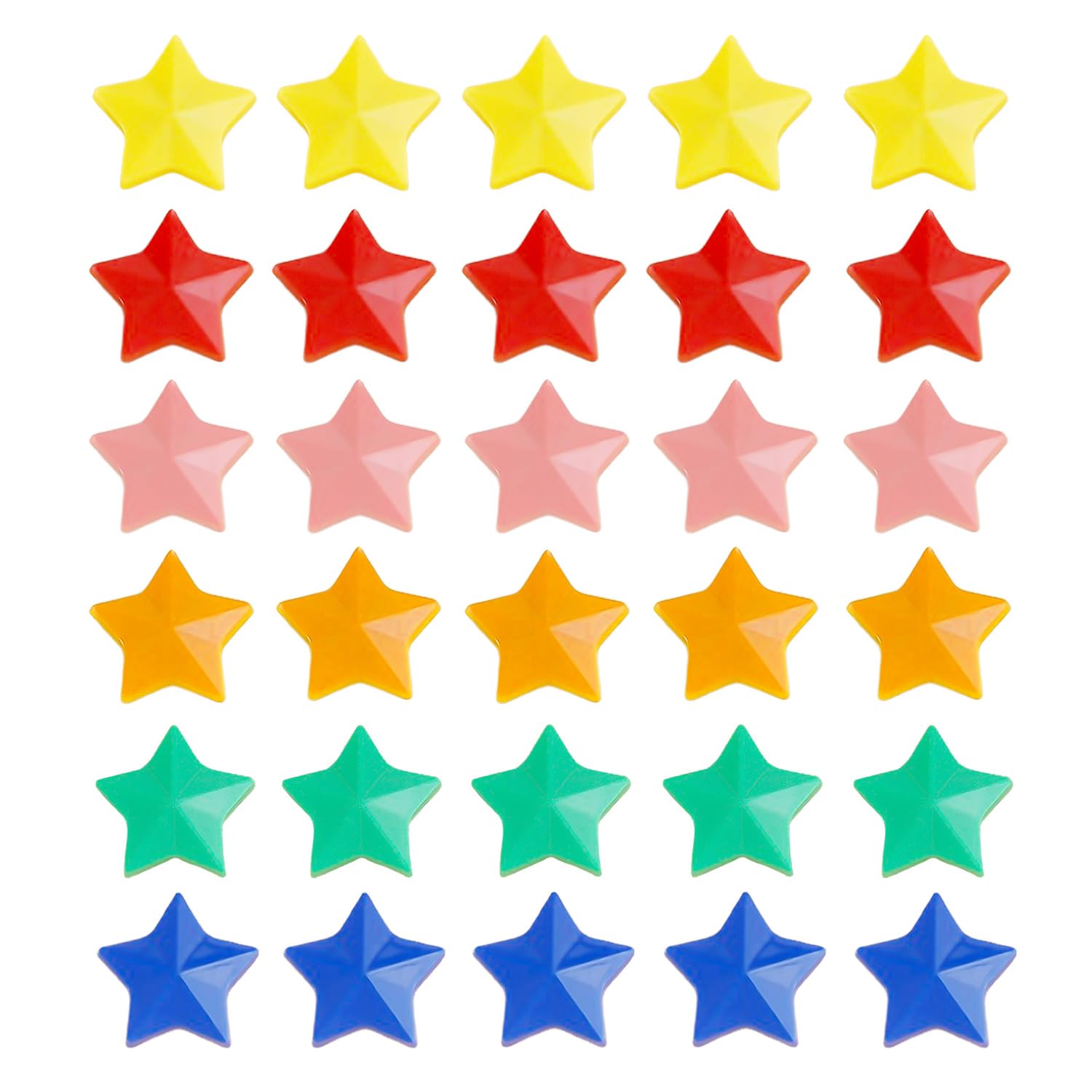 XMNIVATE Star Magnetic Nails, 30 Pieces, Star-shaped, Colorful, Plastic, DECORATIVE_MAGNET, 30mm x 30mm, Yellow, Orange, Blue, Green, Pink, Red