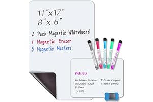 INMORVEN Magnetic Dry Erase Board whiteboard for Fridge Small White Board 17x 11 inch& 8X 6 inch, (intotal 2 PCS) Dry Calendar Planner for Refrigerator in Kitchen, Include 5 Markers, 1 Eraser