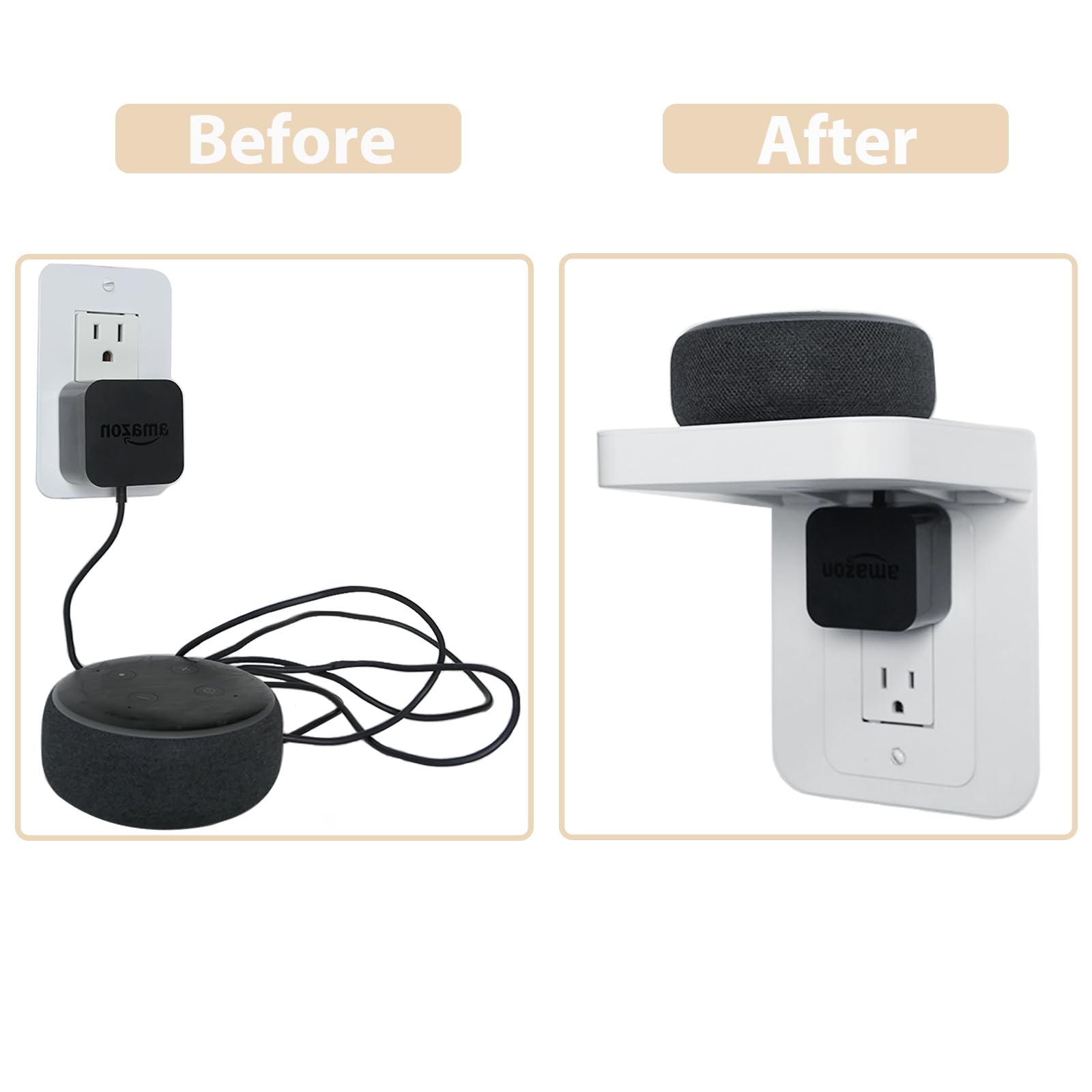 Outlet Shelf Holder Fit for Decorator Receptacle, Bathroom Decor Built-in Cable Management,Space Saving Homepod Mini,Google Home/Echo/Smart Speakers/Electric Toothbrush/Cell Phone (Decora)