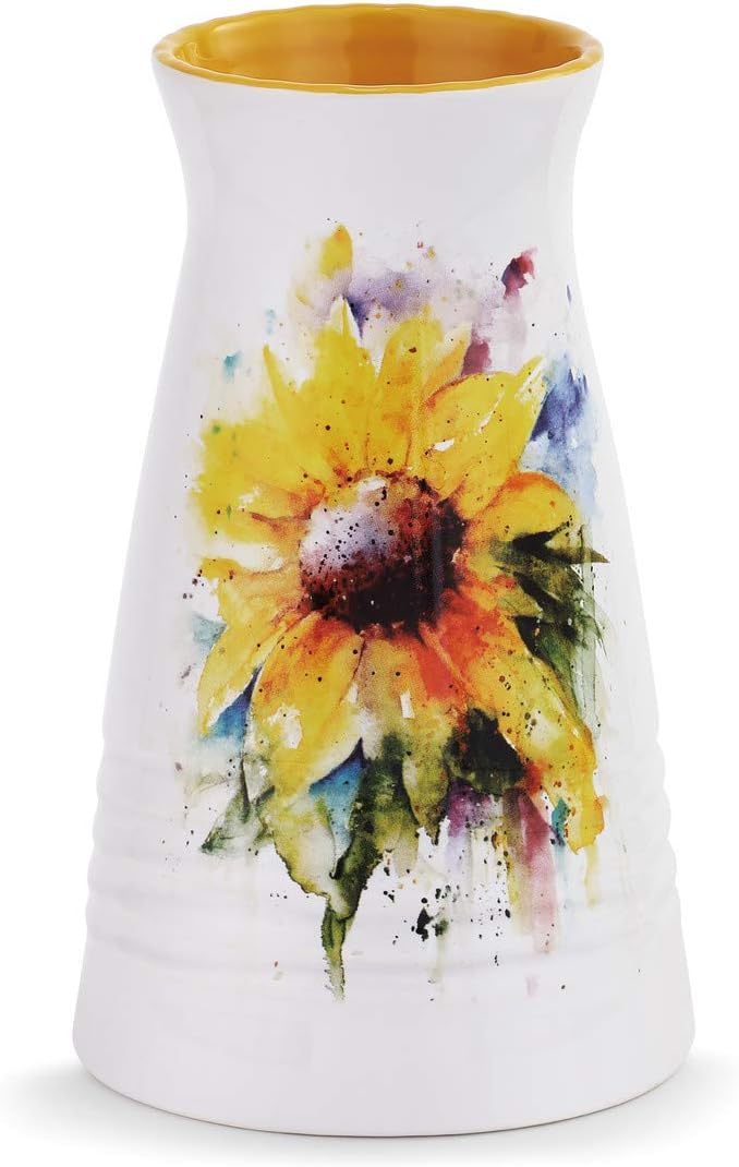 DEMDACO Dean Crouser Sunflower Bright Watercolor Yellow 7 x 5 Glossy Ceramic Stoneware Vase