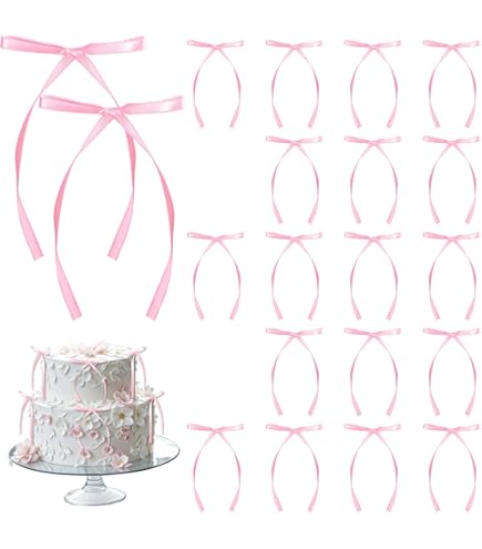 20 PCS Pink Bow Cupcake Toppers, Pink Ribbon Bow Cake Decorations - View #6