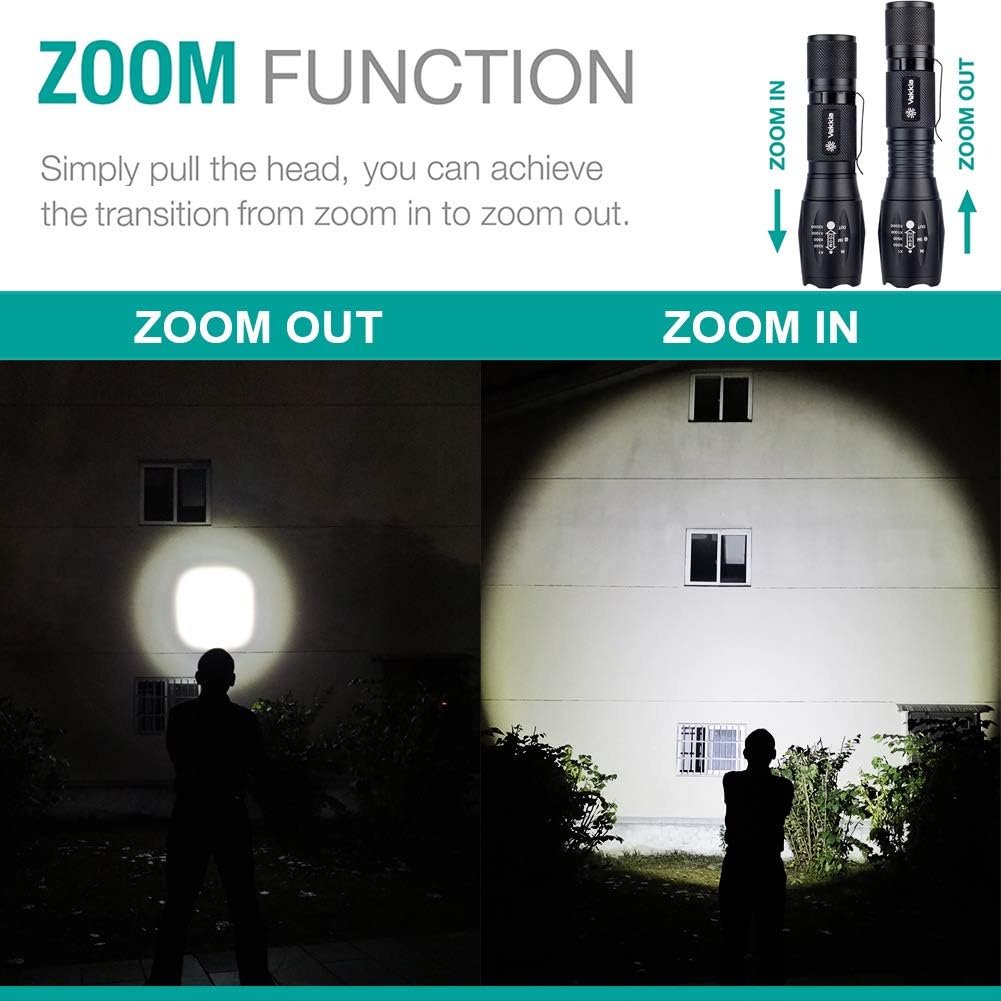 2 Pack Super Bright Led Flashlights with Belt Clip, High Lumens Flashlight with Zoomable Focus, 3 Modes, IPX6 Waterproof. Flash Light Built to Last. Great Gift for Camping, Hiking & Home USE - - 