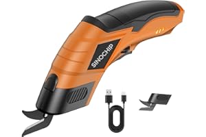 SINOCHIP Electric Scissors for Cardboard Cutting, 2000mAh cell 12000RPM High-Power Box Cutter with Dual Blades & Safety Lock Suitable for fabrics, cardboard, plastics, leather, fabrics, carpets（ orange ）