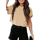 Tankaneo Women Short Sleeve Cropped T-Shirts Crew Neck Loose Crop Tops Summer Casual Drop Shoulder Basic Tees