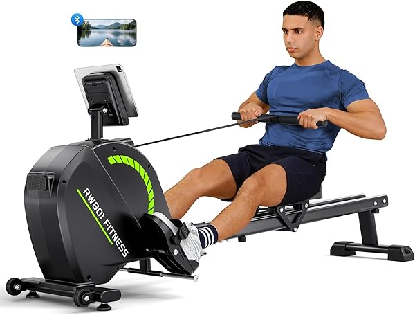 Dripex Rudermaschine für Zuhause Klappbar, Magnetwiderstand 16 Stufen, Stabile Doppelgleitschiene mit ruhigem Lauf, Bluetooth APP Anbindung & LCD Display, Bis 130kg Belastbar für jeden Fitnesslevel