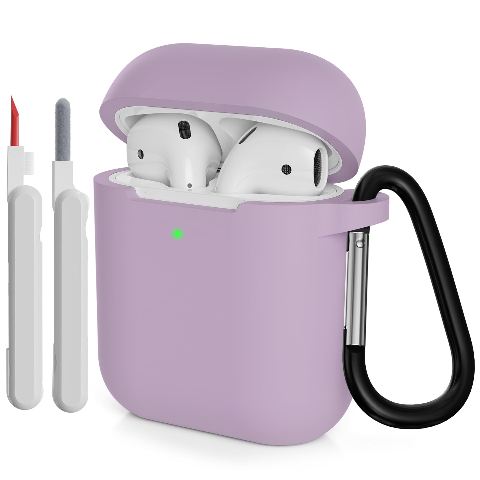 KOKOKA Case Cover Compatible with Airpods 2 with Cleaner kit, Premium Soft Silicone Skin Case Cover Shock Absorbing Protective Case for Airpods 2nd Generation with Carabiner, Lavender