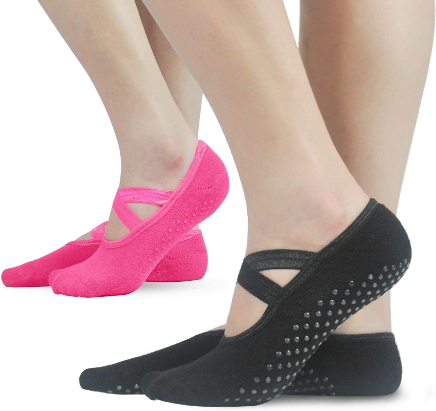 Gripper Pilates Barre Slipper Socks For Women - Elutong 2 Pairs Sticky Non Slip Grips Socks Yoga Ballet Sox