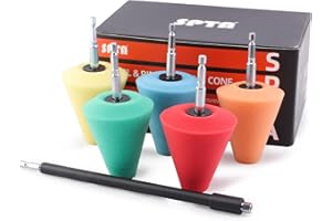 Polishing Cone, SPTA Car Wheel Hub Drill Buffing Sponge Pads Kit, Polishing Ball, 5 Pack Car Buffers and Polishers Kit, Attaches to Standard Household Drill