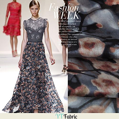 100% Pure Silk Chiffon Fabric With Small Floral Print By The Yard, 53" Width