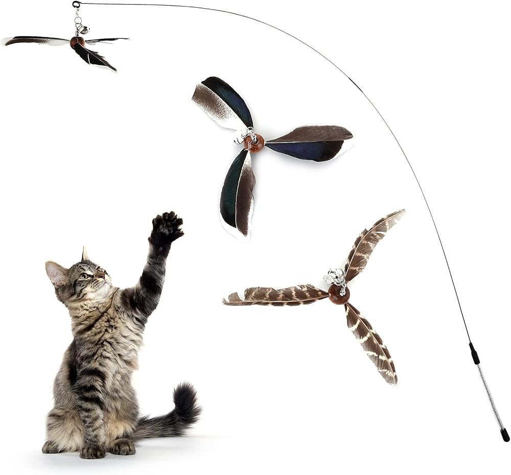 Cobee Cat Wand Toys Interactive Feather Propeller Wand 90cm with 2 Refills