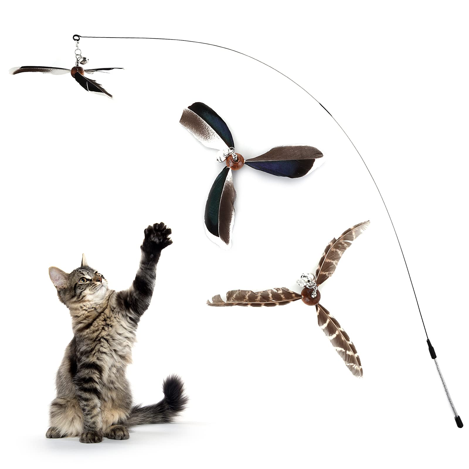 Cobee Cat Wand Toys - Interactive Feather Propeller Wand with 2 Refills, Kitten Training Toy (Piebald) — image 1