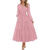 MEROKEETY Women's Fall Long Sleeve Maxi Dress 2026 Boho Ruffle Tiered Swiss Dots Wedding Guest Cocktail Long Dresses