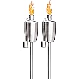 FAB BASED Oil Torch Lamp Torch for Patio/Garden/Lawn/Backyard - 55 inch - Stainless Steel - Fiber Glass Wick - Set of 2 Piece