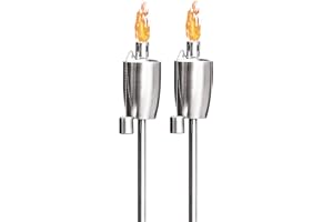 FAB BASED Oil Torch Lamp Torch for Patio/Garden/Lawn/Backyard - 55 inch - Stainless Steel - Fiber Glass Wick - Set of 2 Pieces-Outdoor Oil Lamp for Citronella (Ecru)