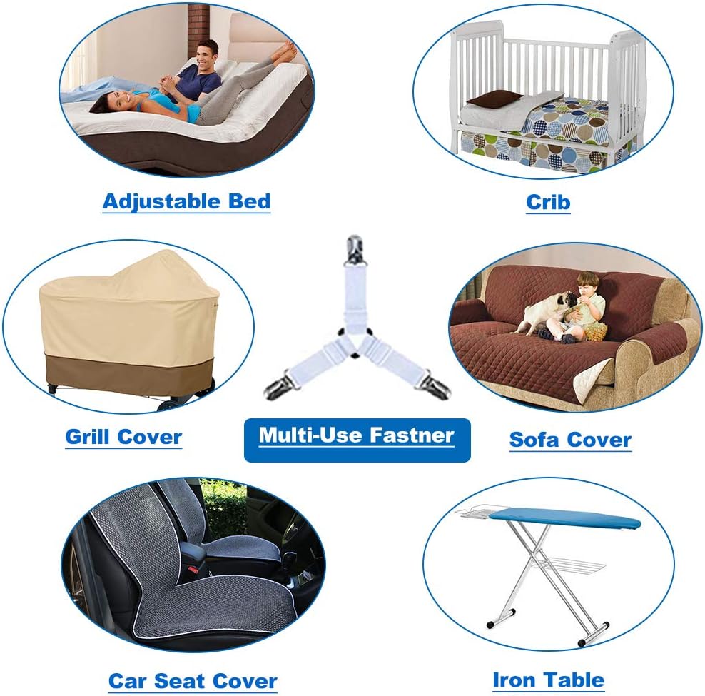 Bed Sheet Fasteners Bed Sheet Holder Straps Triangle Bed Sheet Keepers Adjustable Elastic Bed Sheet Holders Mattress Cover Holder Fasteners and Suspenders with Heavy Duty Grippers Clips, 4Pcs (White): Home & Kitchen