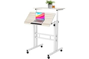 sogesfurniture Mobile Standing Desk Laptop Workstation on Wheels, Adjustable Computer Desk for Standing or Sitting, Maple 101-MP
