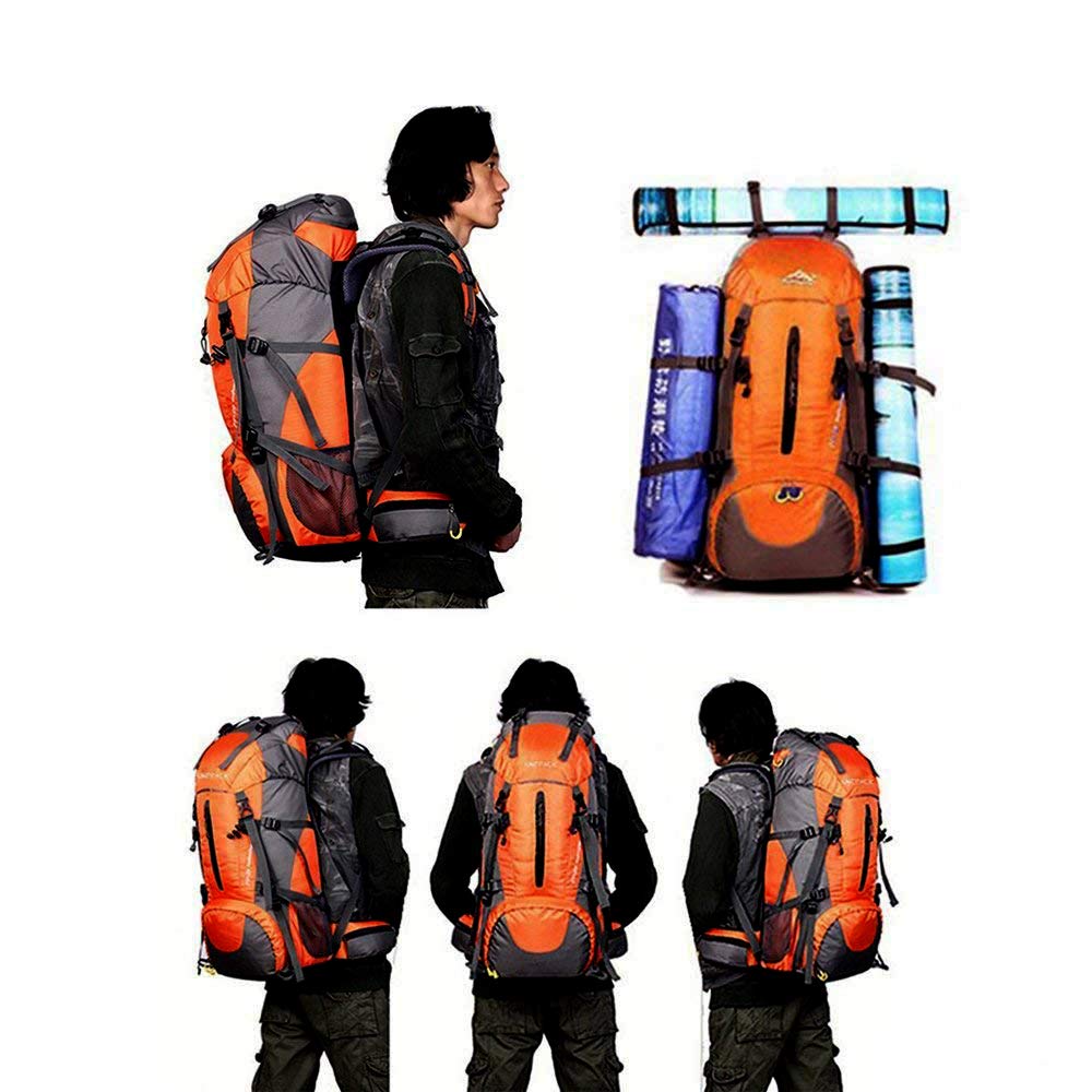 ONEPACK 50L(45+5) Hiking Backpack Daypack Waterproof Outdoor Sport Camping Fishing Travel Climbing Mountaineering Cycling Skiing with Rain Cover (Orange)