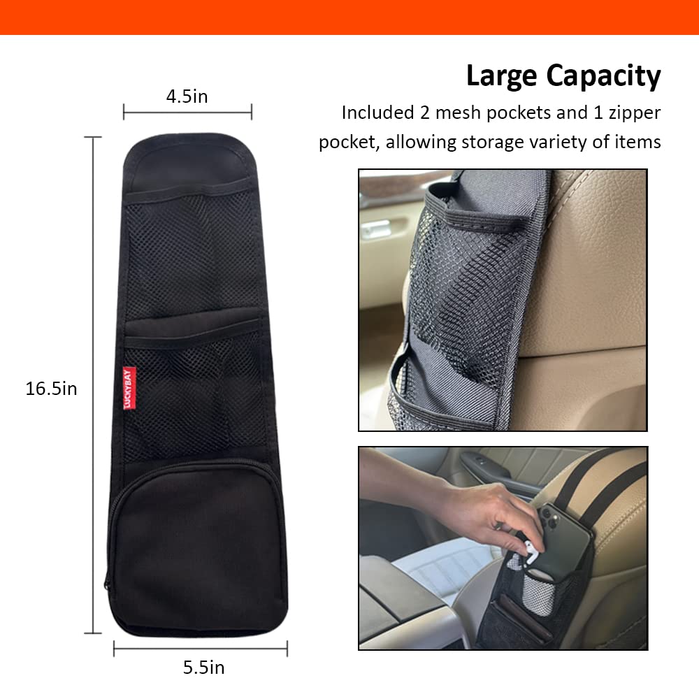 Luckybay Car Seat Side Organizer, Auto Seat Storage Hanging Bag, Phones, Drink, Stuff Holder with Mesh Pocket for Cars, SUV & Truck 2 Pack