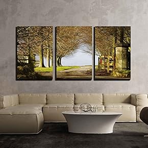 3 Piece Canvas Wall Art - Park Entry Gate in Winter, England, UK - Modern Home Art Stretched and Framed Ready to Hang - 16"x24"x3 Panels