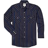 ELY CATTLEMAN Mens Long Sleeve Western Stripe, Navy, L