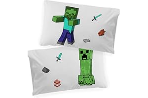 Jay Franco Minecraft Nighttime Glow in The Dark 2 Pack Reversible Pillowcases Features Creeper & Zombie - Double-Sided Kids Super Soft Bedding (Official Minecraft Product)