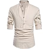 NITAGUT Men Henley Neck Long Sleeve Daily Look Linen Shirts