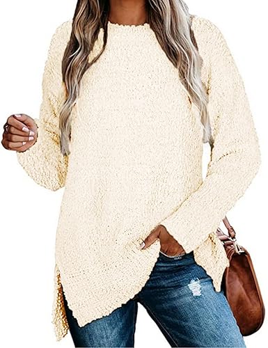 Womens Long Sleeve Tunic Sweater Popcorn High Low Hem Fuzzy Tops