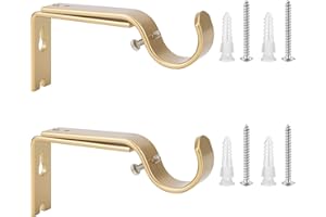 Ycolnaefllr Set of 2 Golden Heavy Duty Adjustable Curtain Rod Brackets Holders Curtain Rod Hanging Brackets for 1 Inch Rod