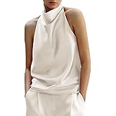 ABYOVRT Women Halter Top Cowl Neck Backless Satin Silk Tank Tops Elegant Going Out Clubwear