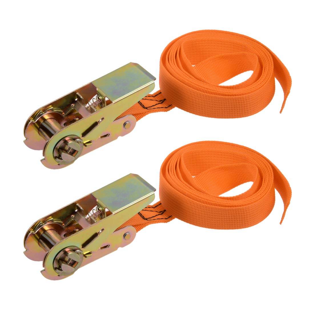 sourcing map Ratchet Tie Down Lashing Strap 1" x 6.6Ft 550lb 250Kg Load Polypropylene for Moving Securing Cargo, Orange, Pack of 2