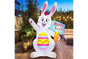 KOOY 6FT Easter Inflatables Outdoor Decoration Inflatable Bunny Holding Sign, Built in LED Lights Blow Up Yard Decoration for Lawn Garden Holiday Party